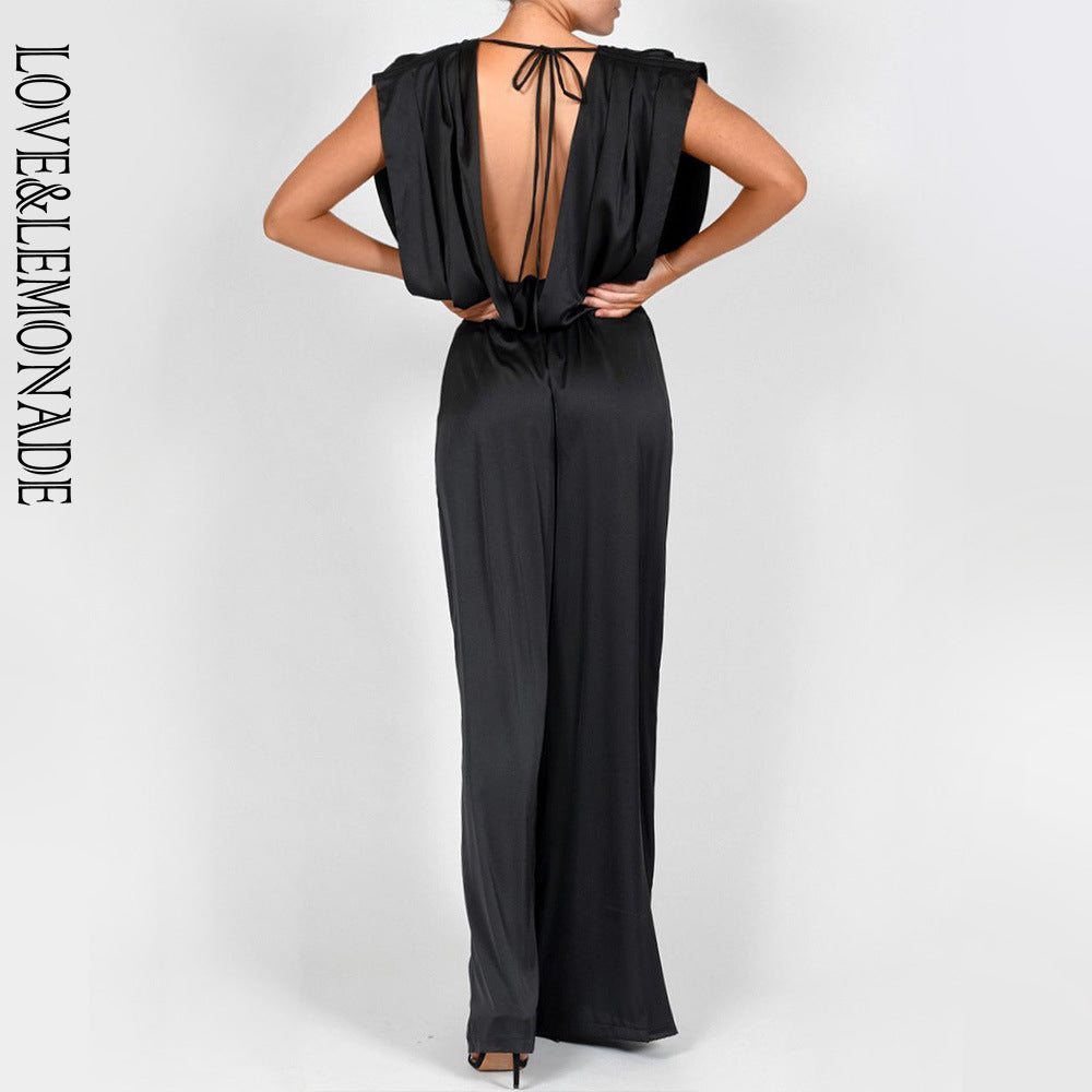 LOVE&amp;LEMONADE Sexy Deep V-Neck Open Back Loose Wide Leg Shape Jumpsuit LM82918