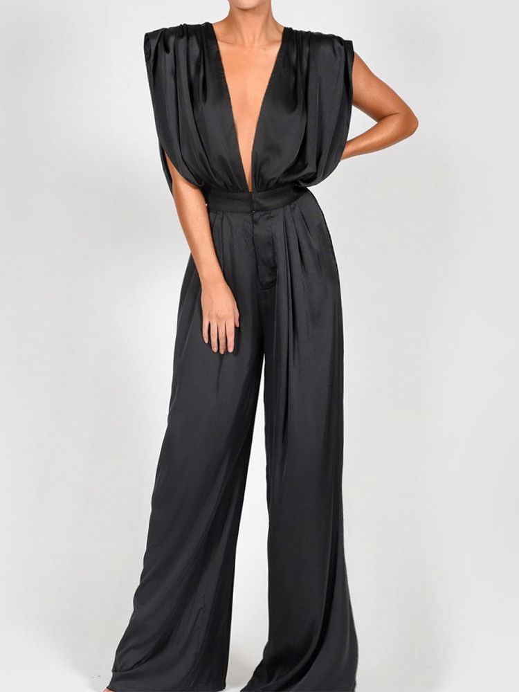 LOVE&amp;LEMONADE Sexy Deep V-Neck Open Back Loose Wide Leg Shape Jumpsuit LM82918