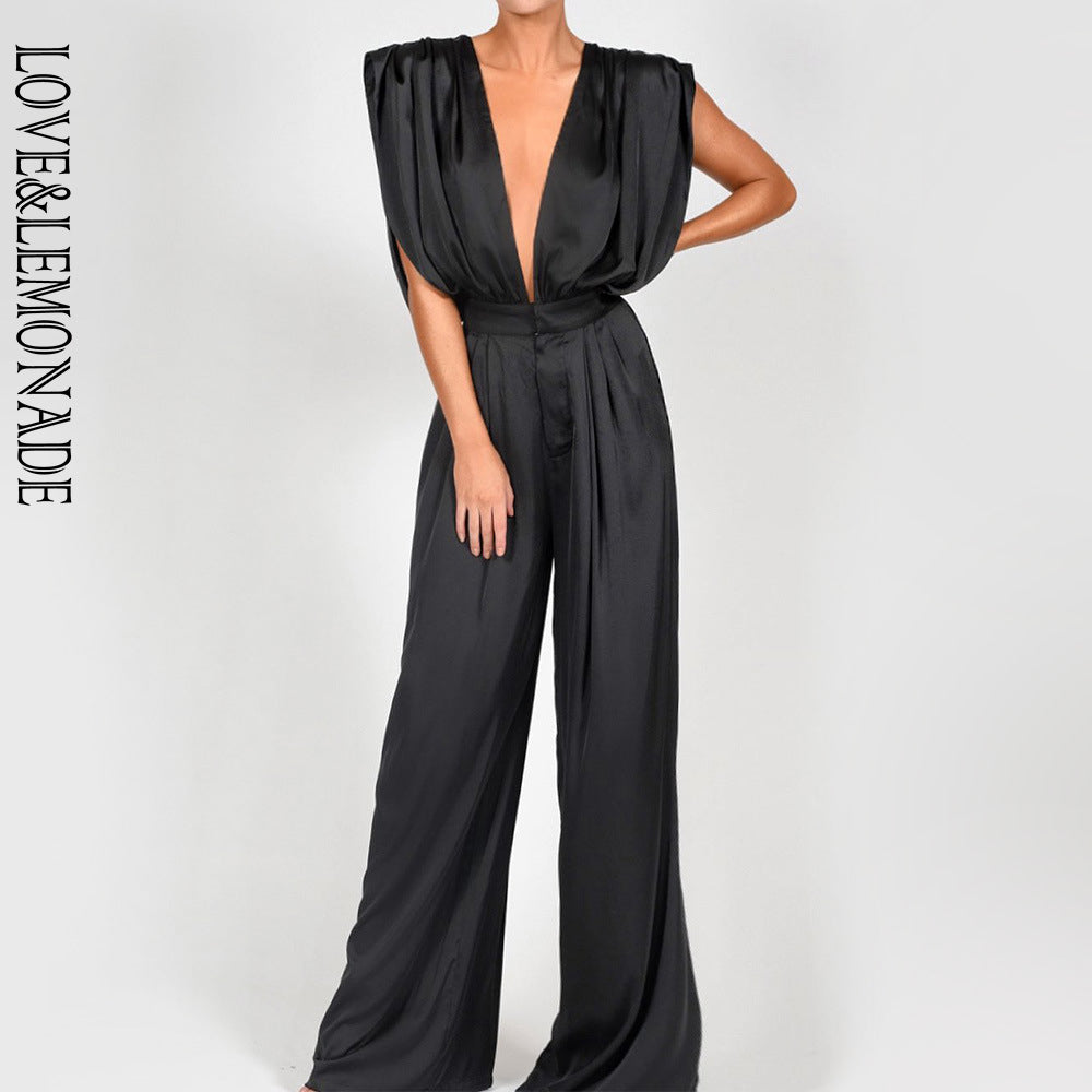 LOVE&amp;LEMONADE Sexy Deep V-Neck Open Back Loose Wide Leg Shape Jumpsuit LM82918