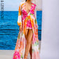 LOVE&amp;LEMONADE  Sexy Deep V Neck White Printed Long Sleeve Party Long Dress LM80428-C WHITE