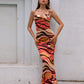 LOVE&amp;LEMONADE Sexy Drop Collar Open Back Cross Straps Orange Print Fit Maxi Dress LM83229-1