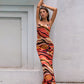 LOVE&amp;LEMONADE Sexy Drop Collar Open Back Cross Straps Orange Print Fit Maxi Dress LM83229-1