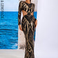 LOVE&amp;LEMONADE Sexy Gold Cutout Long Sleeve Geometric Reflective Stretch Fishtail Dress LM84073-GOLD
