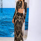 LOVE&amp;LEMONADE Sexy Gold Cutout Long Sleeve Geometric Reflective Stretch Fishtail Dress LM84073-GOLD