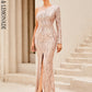 LOVE&amp;LEMONADE Sexy Gold One-Shoulder Open-Back Slit Sequin Skinny Party Maxi Dress LM84146-GOLD