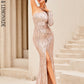 LOVE&amp;LEMONADE Sexy Gold One-Shoulder Open-Back Slit Sequin Skinny Party Maxi Dress LM84146-GOLD