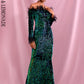 LOVE &amp; LEMONADE Sexy Green  Collar Long Sleeve Feather Decoration Elastic Velvet Sequin Bodycon Party Maxi Dress LM82331