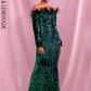 LOVE &amp; LEMONADE Sexy Green  Collar Long Sleeve Feather Decoration Elastic Velvet Sequin Bodycon Party Maxi Dress LM82331