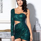 LOVE&amp;LEMONADE  Sexy Green Cut Out Single Sleeve Glitter Glue Bead Material Bodycon Party Dress LM81650