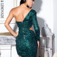 LOVE&amp;LEMONADE  Sexy Green Cut Out Single Sleeve Glitter Glue Bead Material Bodycon Party Dress LM81650