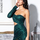 LOVE&amp;LEMONADE  Sexy Green Cut Out Single Sleeve Glitter Glue Bead Material Bodycon Party Dress LM81650