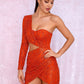 LOVE&amp;LEMONADE  Sexy Green Cut Out Single Sleeve Glitter Glue Bead Material Bodycon Party Dress LM81650