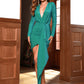 LOVE&amp;LEMONADE Sexy Green Deep V-Neck Bodycon Streamer Elastic Reflective Material Mini Dress LM81639-B