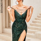 LOVE&amp;LEMONADE Sexy Green Deep V Neck Sequin Tunic A-Line Sleeveless Open Back Party Maxi Dress  LM84425