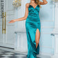 LOVE&amp;LEMONADE  Sexy Green Deep V-Neck Sleeveless Slit A-Line Party Dress LM83740