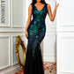 LOVE&amp;LEMONADE Sexy Green Deep V-Neck Sleeveless Tunic Sequined Fishtail Mesh Party Maxi Dress LM84169
