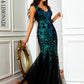 LOVE&amp;LEMONADE Sexy Green Deep V-Neck Sleeveless Tunic Sequined Fishtail Mesh Party Maxi Dress LM84169