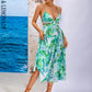 LOVE&amp;LEMONADE Sexy Green Deep V-Neck Tube Top Suspenders Halter Print Spring And Summer Beach Mid-Length Dress WD04193-1 GREEN