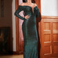 LOVE&amp;LEMONADE Sexy Green Tube Top Plaid One-Line Neck Long Sleeve Skinny Mermaid Party Dress LM81926