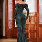 LOVE&amp;LEMONADE Sexy Green Tube Top Plaid One-Line Neck Long Sleeve Skinny Mermaid Party Dress LM81926