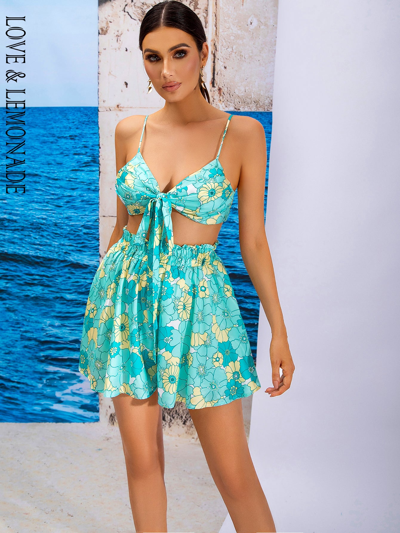 LOVE&amp;LEMONADE Sexy Green Tube Top Two-Piece A-Line Beach Suit AT/S03982