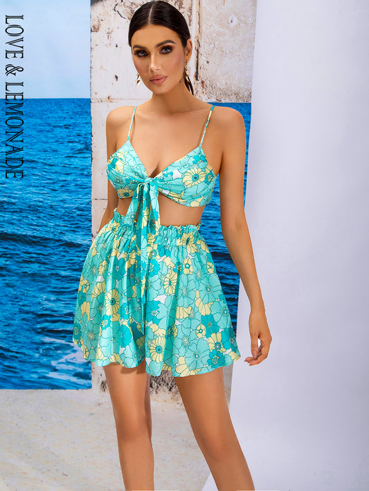 LOVE&amp;LEMONADE Sexy Green Tube Top Two-Piece A-Line Beach Suit AT/S03982