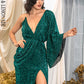 LOVE&amp;LEMONADE Sexy Green V-Neck Single Sleeve Sequins Split Party Maxi Dress LM81848