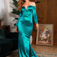 LOVE&amp;LEMONADE Sexy Green V-Neck Strapless Long Sleeve Fishtail Shape Elastic Knit Maxi Dress LM80273-3