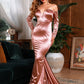 LOVE&amp;LEMONADE Sexy Green V-Neck Strapless Long Sleeve Fishtail Shape Elastic Knit Maxi Dress LM80273-3