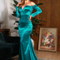 LOVE&amp;LEMONADE Sexy Green V-Neck Strapless Long Sleeve Fishtail Shape Elastic Knit Maxi Dress LM80273-3