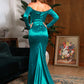 LOVE&amp;LEMONADE Sexy Green V-Neck Strapless Long Sleeve Fishtail Shape Elastic Knit Maxi Dress LM80273-3