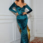 LOVE&amp;LEMONADE Sexy Green V-Neck Strapless Strapless Knitted Fabric Party Maxi Dress LM84061