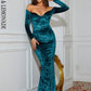 LOVE&amp;LEMONADE Sexy Green V-Neck Strapless Strapless Knitted Fabric Party Maxi Dress LM84061