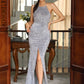 LOVE&amp;LEMONADE Sexy Grey Halter Off Shoulder Sleeveless Slit Sequin Party Fishtail Maxi Dress LM83689