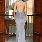 LOVE&amp;LEMONADE Sexy Grey Halter Off Shoulder Sleeveless Slit Sequin Party Fishtail Maxi Dress LM83689