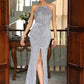 LOVE&amp;LEMONADE Sexy Grey Halter Off Shoulder Sleeveless Slit Sequin Party Fishtail Maxi Dress LM83689