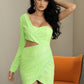 LOVE&amp;LEMONADE Sexy Light Green Cut Out Single Sleeve Glitter Glue Bead Material Bodycon Party Dress LM81650
