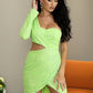 LOVE&amp;LEMONADE Sexy Light Green Cut Out Single Sleeve Glitter Glue Bead Material Bodycon Party Dress LM81650
