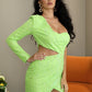 LOVE&amp;LEMONADE Sexy Light Green Cut Out Single Sleeve Glitter Glue Bead Material Bodycon Party Dress LM81650