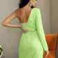LOVE&amp;LEMONADE Sexy Light Green Cut Out Single Sleeve Glitter Glue Bead Material Bodycon Party Dress LM81650