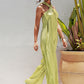 LOVE&amp;LEMONADE Sexy Light Green Tube Top Changeable Long Belt A-Line Loose Satin Summer Jumpsuit LM83449-A