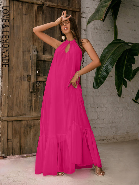 LOVE&amp;LEMONADE Sexy Light Rose Red Halter Cut-Out A-Line Annoying Backless Beach Maxi Dress LM83203-A