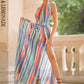 LOVE&amp;LEMONADE Sexy Multicolor Striped V-Neck Strap Corset Slit Beach Maxi Dress LM83308