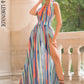 LOVE&amp;LEMONADE Sexy Multicolor Striped V-Neck Strap Corset Slit Beach Maxi Dress LM83308