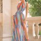 LOVE&amp;LEMONADE Sexy Multicolor Striped V-Neck Strap Corset Slit Beach Maxi Dress LM83308