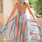LOVE&amp;LEMONADE Sexy Multicolor Striped V-Neck Strap Corset Slit Beach Maxi Dress LM83308