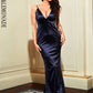 LOVE&amp;LEMONADE Sexy Navy Deep V-Neck Open Back Bodycon Elastic Reflective Knit Mopping Party Maxi Dress LM81222