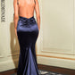 LOVE&amp;LEMONADE Sexy Navy Deep V-Neck Open Back Bodycon Elastic Reflective Knit Mopping Party Maxi Dress LM81222