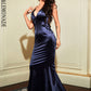LOVE&amp;LEMONADE Sexy Navy Deep V-Neck Open Back Bodycon Elastic Reflective Knit Mopping Party Maxi Dress LM81222