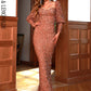 LOVE&amp;LEMONADE Sexy Nude Tube Top Bubble Long Sleeve Sequins Party Maxi Dress LM83075